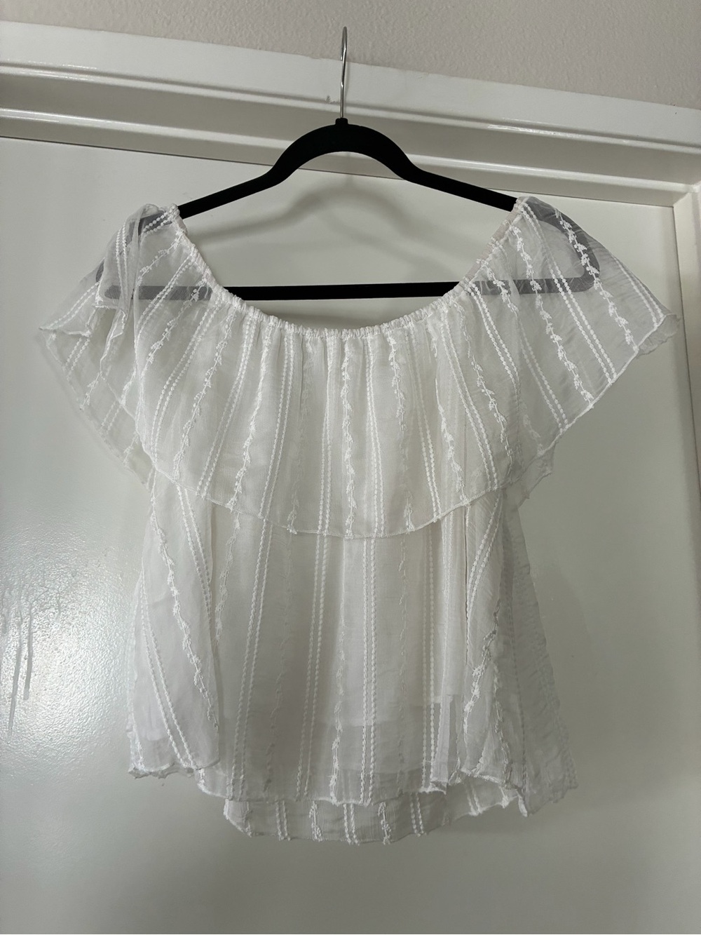 Honey Punch White Off-Shoulder Ruffle Blouse
